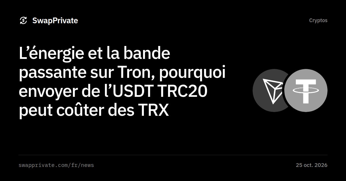 L’énergie et la bande passante sur Tron, pourquoi envoyer de l’USDT TRC20 peut coûter des TRX